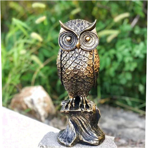 ALILIZ Resin Owl Statue Table Decor Bronze Owl Sculpture for Home Office Decoration Living Room Tabletop Mantel - 11 Inch Collectible Animal Figurine