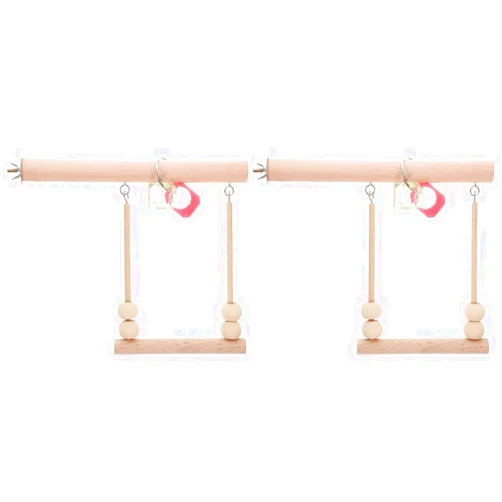 LOGOFUN 2 Pcs Bird Swing Toy Parrot Wood Standing Perch Bird Chewing Toy Pet Accessories