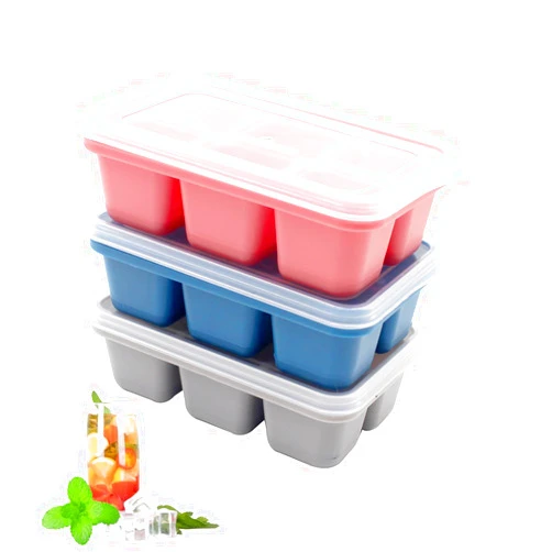 PaWuKi Ice Cube Trays 3 Pack - Mini Size Silicone Ice Cube Molds with Removable Lids Reusable and BPA Free for Whiskey, Cocktail, Stackable Flexible Safe Ice Cubes, Grey, Blue, Red