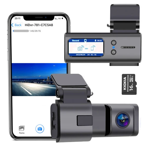 Frvesroe Dash Cam with WiFi APP, 1296P FHD Mini Front Dash Camera for Cars with Super Night Vision, WDR, Loop Recording, G-Sensor, Easy to install, Free 16GB SD Card，FD-1