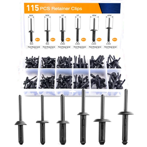 GOOACC 115 Pcs Automotive Nylon Universal Pop Rivet Assortment - 6 Most Popular Sizes & Applications for GM Ford Chrysler VW
