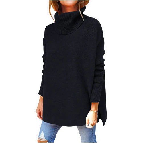 ANRABESS Women's Oversized Turtleneck Batwing Sleeve Spilt Casual Loose Knit Tunic Pullover Sweater Tops 2024 Fall Outfits