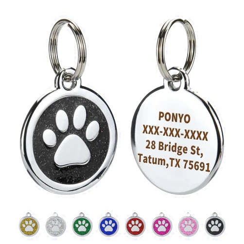 Olodeer Personalized Pet ID Tags for Dogs and Cats, Custom Laser Engraved Name and Number, Zinc Alloy Cute Paw Shaped Dog Collar ID Tag.(Black)