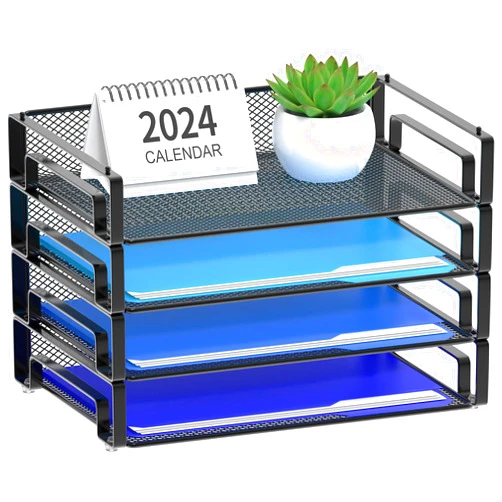 Samstar 4 Pack Stackable Letter Paper Tray, Desk File Organizer Paper Sorter for Letter/A4 Size Folders Documents, Mesh Made