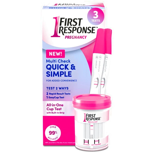 First Response Multi Check Quick & Simple Pregnancy Test Kit, 1 EasyCup Test with Built-in Pregnancy Test Strip, and 2 Rapid Result Pregnancy Tests, 1 Kit