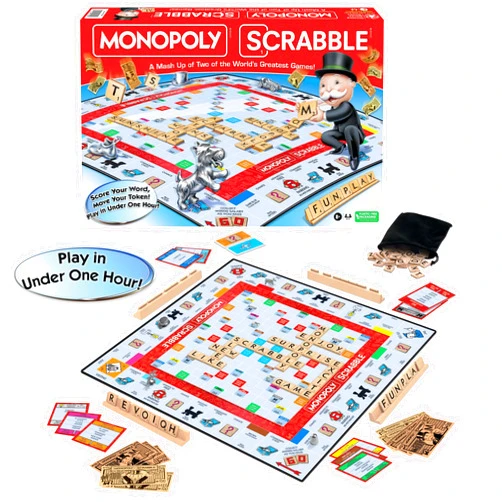 Winning Moves Monopoly Scrabble Game, Play in UNDER ONE HOUR, Score Your Scrabble Word - Move Your Token, By Winning Moves Games USA, Mash-Up of 2 of the World's Greatest Games, 2 to 4 Players Ages 8+ (1250)