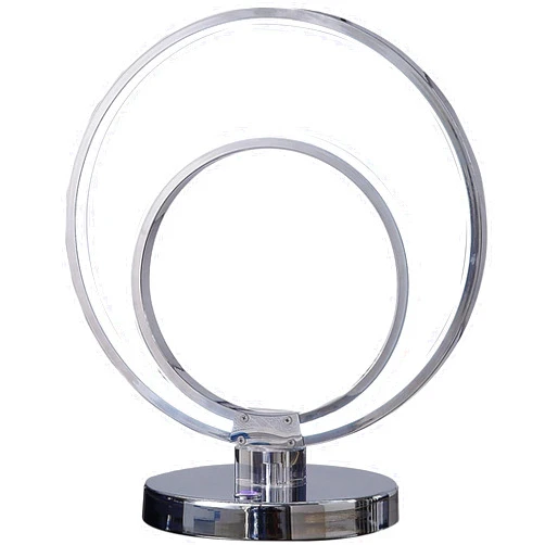 Benzara Benjara BM309052 14 in. Modern Ring LED Light Table Lamp with Round Metal Base Chrome & Silver