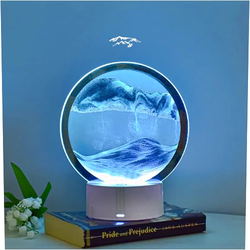 TEDATATA Moving Sand Art Lamp, Liquid in Motion 3D Deep Sea Sandscape Lamp, Round Glass Flowing Sand Painting, Dimmable Colorful Creative Home Deco