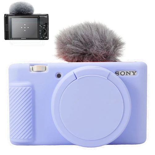 Pocoukate Camera Case for Sony ZV-1, ZV1 Camera Case Digital Camera Anti-Scratch Slim Fit Soft DSLR Camera Sleeve with Tempered Glass Protective Screen Protector for Sony ZV-1 - Lilac