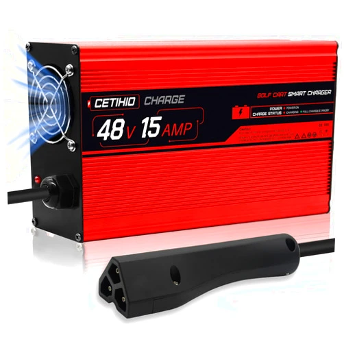 CETIHIO New 48 Volt 15 Amp Golf Cart Battery Charger for EZGO RXV&TXT, Smart 48V Battery EZGO Charger with Trickle Charger 5.0, 900W 15A Golf Cart Charger with Triangle 3-Pin Style Plug, 4-6 Hour Full Charge