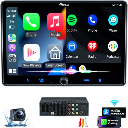 PLZ Single Din Car Stereo Wireless Apple Carplay Android Auto Radio, 10.1