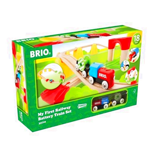 BRIO World 33710 25 Piece Battery Operated Train Set and 33307 11 Piece Advanced Expansion Pack Wooden Railway Toys