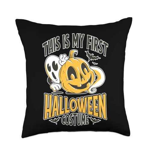 Halloween, Horror, Zombie, Kürbis, Skelett, Grusel My First Halloween Costume. Throw Pillow, 18x18, Multicolor