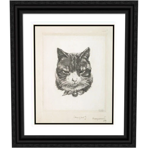 ArtDirect Félix Bracquemond 15x18 Black Ornate Frame and Double Matted Museum Art Print Titled: Cat Head. (1866-1878)