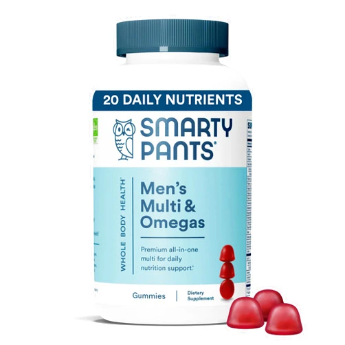SmartyPants Multivitamin for Men, Gummies: Omega 3 Fish Oil (EPA/DHA), Methylfolate, CoQ10, Vitamin D3, C, Vitamin B12, B6, A, K & Zinc for Immune Support, Biotin, 180 Gummies (30 Day Supply)