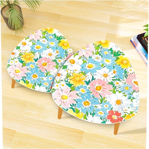 LBEAFWPQDZE Triangle Nesting Coffee Table Set of 2 Vetor Seamless Floral Colorful White Modern Minimalist Side Table Small End Table Leisure Tea Table Living Room Bedroom Office