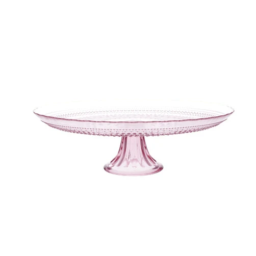 Fortessa Jupiter Beaded Hobnail Glass, 13 Inch Cake Stand, Pink