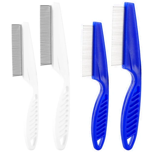 LoveBB 4 Pack Flea Comb for Dogs Cats, Pet Detangling Grooming Comb Lice Comb with Stainless Steel Teeth for Tear Stain Remover, Dandruff