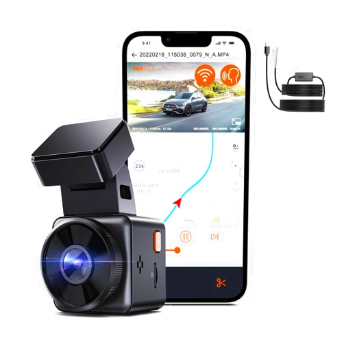 VANTRUE 【Bundle: Vantrue E1 Lite 1080P WiFi Mini Dash Cam + Type C USB Hardwire Kit】Vantrue E1 Lite 1080P WiFi Mini Dash Cam with GPS and Speed, Free App, Voice Control Detachable Dash Camera,24H Parking Mode