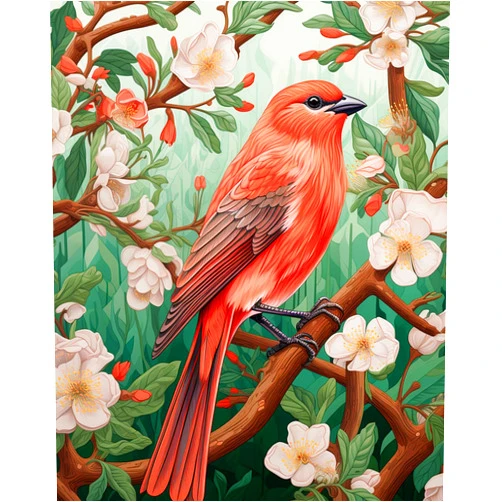 Tucocoo Red Bird with Leaves Floral Paint by Numbers Kits 16x20 inch Canvas DIY Oil Painting for Kids, Students, Adults Beginner with Brushes Acrylic Pigment Boho Bright Flowers Drawings Gift(without Frame)