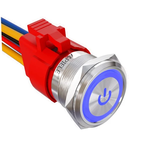 APIELE 22mm Latching Push Button Switch 12V 10A Power Symbol Ring Led Car Metal with Socket Plug 1NO1NC SPDT ON/Off 0.87