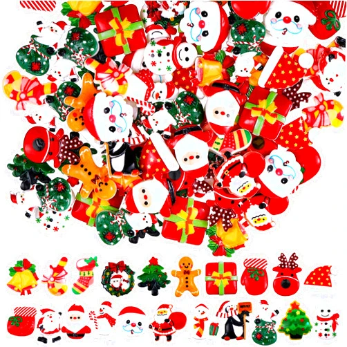 Blulu 100 Pieces Christmas Resin Charms for Crafts Flatback Slime Charm Beads Resin Supplies Mini Xmas Embellishments Crafts Decorations for DIY Scrapbooking Jewelry Cell Phone Case(Santa Claus)