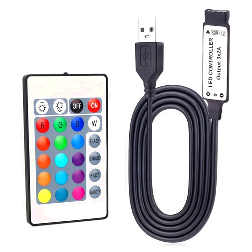 RGBZONE 5V USB RGB LED Controller, IR Wireless Remote Control, 1M(3.3FT) 4-PIN LED Controller, 5V 5050 2835 5630 LED Strip Lights