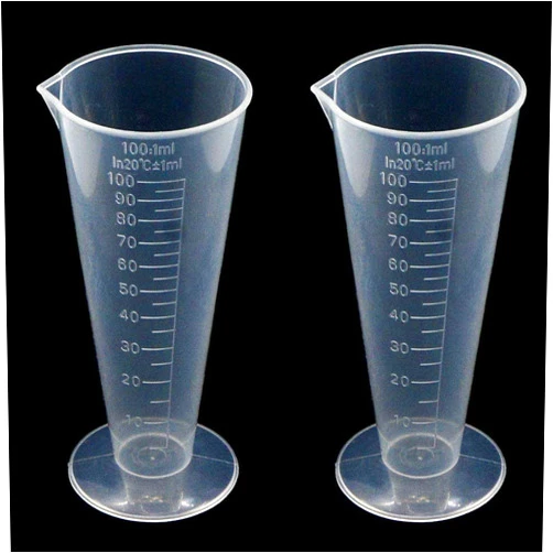 YXQ 100mL Plastic Graduated Measuring Cup Capacity Beaker Cone Shape Round Base Labs Kitchen Clear, 2Pcs