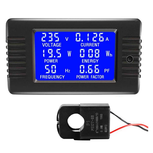 CrocSee AC 80-260V 100A CRS-022B LCD Display Digital Current Voltage Power Energy Frequency Power Factor Multimeter Ammeter Voltmeter with 100A Split Core Current Transformer
