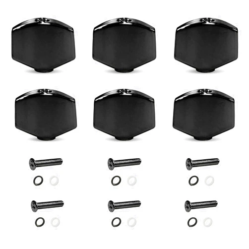 SAPHUE 6PCS Metal Square Guitar Tuning Peg Tuners Machine Head Replacement Buttons Knobs,Tuner Buttons Knobs Set Tuning Key (Black, 6)