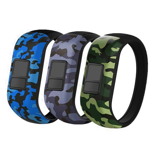 IBREK for Garmin Vivofit jr/jr 2/3 Bands, Silicone Stretchy Replacement Watch Bands for Kids Boys Girls Small Large(No Tracker)-Small,3 Pack:Blue&Green&Gray Camo
