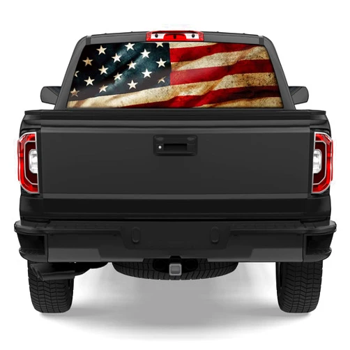 Oasisdream Rear Window Sticker American Flag Graphic Perforated Vinyl Decal for Truck Car SUV Van Patriotic Decoration Small Size 58