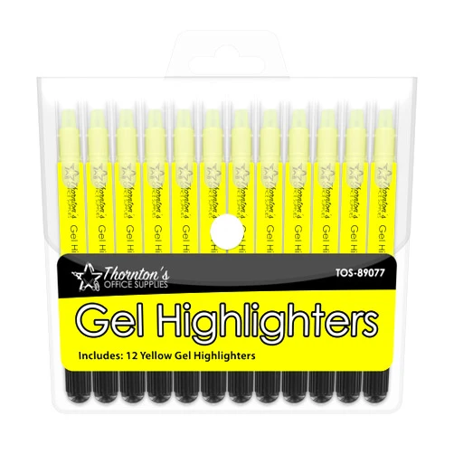 Thornton's Office Supplies School Twist-Retractable Bible Safe No Bleed Through Gel Highlighters Study Kit, Great For Journaling, Pack of 12 (Yellow)