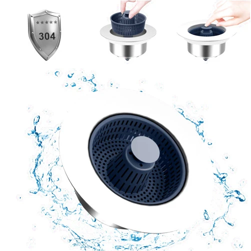 RAYOCON Kitchen Sink Drain Strainer Stopper: 3 in 1 Pop-Up Sink Stopper with Strainer Basket, Stainless Steel Kitchen Sink Filter, Anti-Clogging Kitchen Sink Strainer 3-1/2