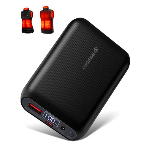 WASOTO Heated Vest Jacket Battery Pack 16000mAh 9V Output with LED Display, Rechargeable Power Bank with DC/Type-C/USB Supports PD3.0/PD2.0