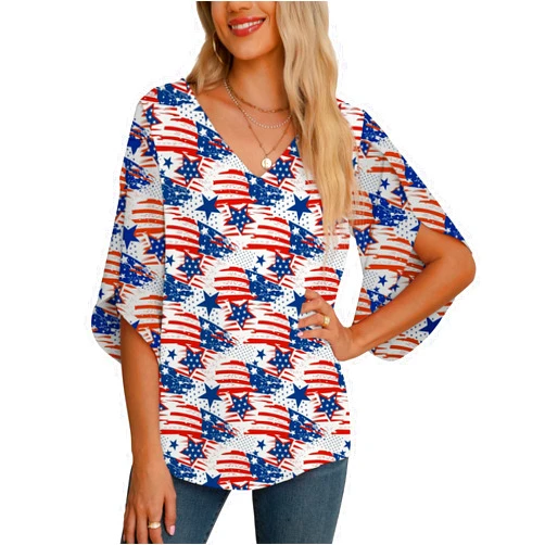 Jouica Women's Fall Casual 3/4 Ruffled Sleeve Chiffon Blouse Tops for Women