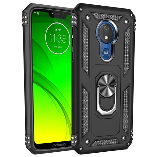 Dishibei Military Grade Drop Impact for Motorola Moto G7 Power Case Moto G7 Supra Case 360 Metal Rotating Ring Kickstand Holder Magnetic Car Mount Armor Shockproof Case for Moto G7 Power Phone Case (Black)