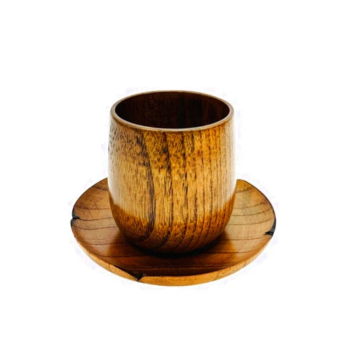 JapanBargain 4103+4079, Wooden Tea Cup and Saucer Set Wooden Water Mug Coffee Mug Japanese Zen Style Teacup 4 ounce