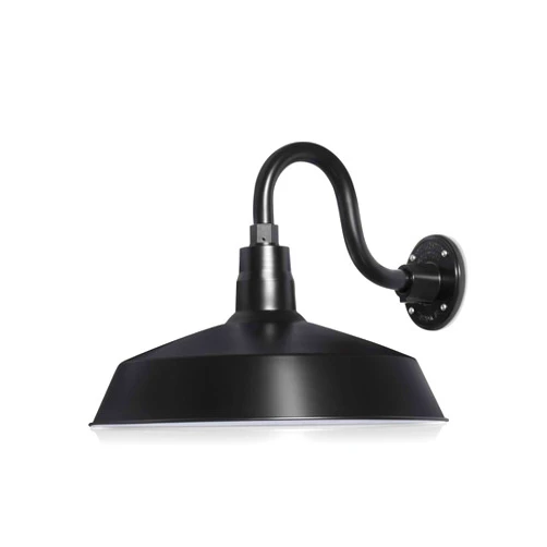 HTM LIGHTING SOLUTIONS 17in. Satin Black Outdoor Gooseneck Barn Light Fixture With 10in. Long Extension Arm - Wall Sconce Farmhouse, Vintage, Antique Style - UL Listed - 9W 900lm A19 LED Bulb (5000K Cool White)