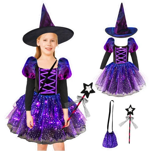 Kitimi Witch Costume for Girls, Carnival Girls Witch Costume, Kids Toddler Witch Costume, Witch Costume for Party