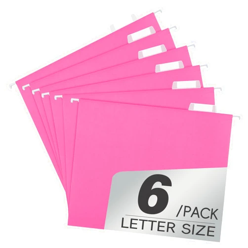 Pmybupo 6 Pack Pink Hanging File Folders with Pocket,Letter Size Decorative Colored File Folder Cute Pretty Hanging Folder for Office Home School with 1/5-Cut Adjustable Tabs
