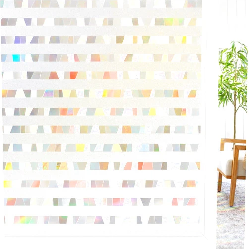 rabbitgoo Window Privacy Film, Decorative Rainbow Window Cling, 3D Stained Glass Vinyl Decal, Window Covering for Home Office, 17.5 x 157.5 inches