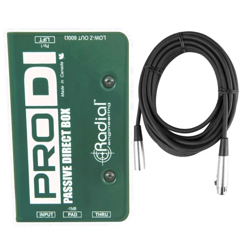 Radial Engineering Radial ProDI 1 Channel Passive Instrument Mono Direct Box with Custom Transformer with Senor Microphone Cable