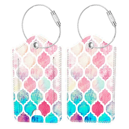 Fintie 2 Pcs Luggage Tags, Fintie Privacy Cover ID Label with Stainless Steel Loop and Address Card for Travel Bag Suitcase, Moroccan Love