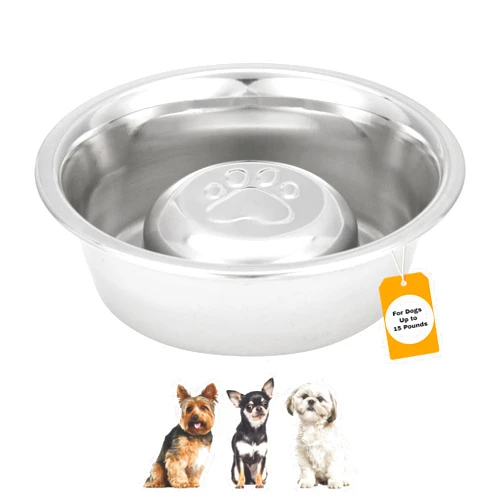 Neater Pet Brands Stainless Steel Slow Feed Dog Bowl for Fast Eating Small Breeds, Metal Slow Feeder Dog Bowl Fits in Cat & Small Neater Feeders, for Puppy or Dogs (< 15 lbs), 3/4 Cup Food Capacity