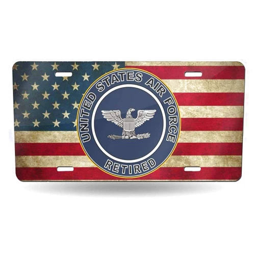 WSEDRF Us Air Force Retired Colonel License Plate Cover Aluminum Front Car Tag Metal License Plate with Four Holes 6x12 in