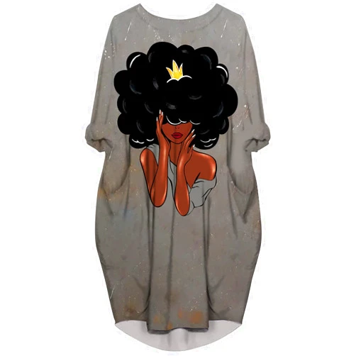 AZPSRT Fashion Women's African American Art Print Dress Casual Loose Dresses