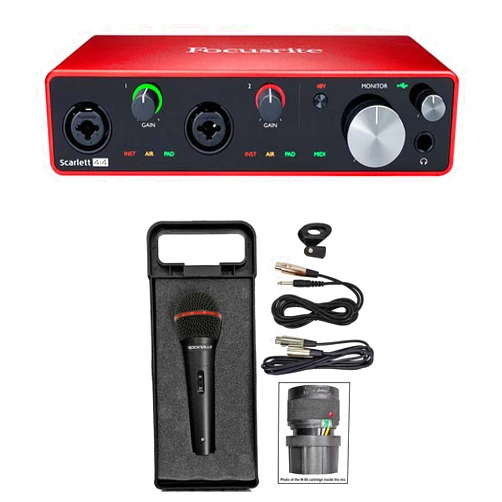 VVR FOCU Focusrite SCARLETT 4I4 3rd Gen 192KHz USB Audio Interface Bundle with Microphone, Cable, Case ( 2 Items)