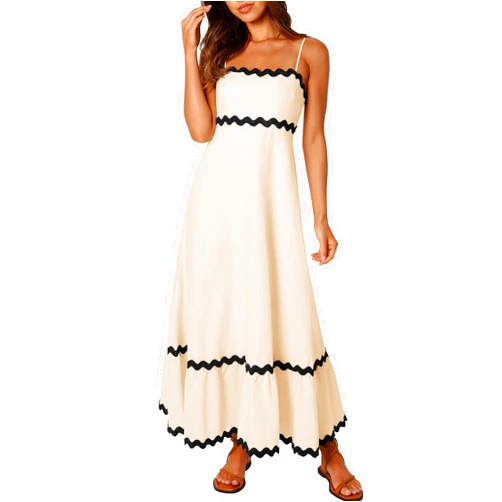 ZESICA Women's 2024 Summer Spaghetti Straps Sleeveless Backless Sundress Flowy Smocked Lace Swing A Line Midi Dress
