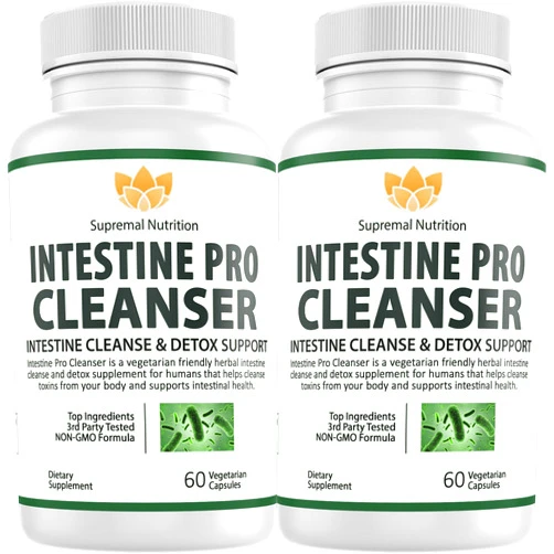 Supremal Nutrition (2 Pack) Intestine Pro Cleanser, Cleanse & Detox Digestive Supplement, Intestinal Support for Humans, Guard People Intestines, 60 Capsules Adults para Pills White Count (Pack of 2)